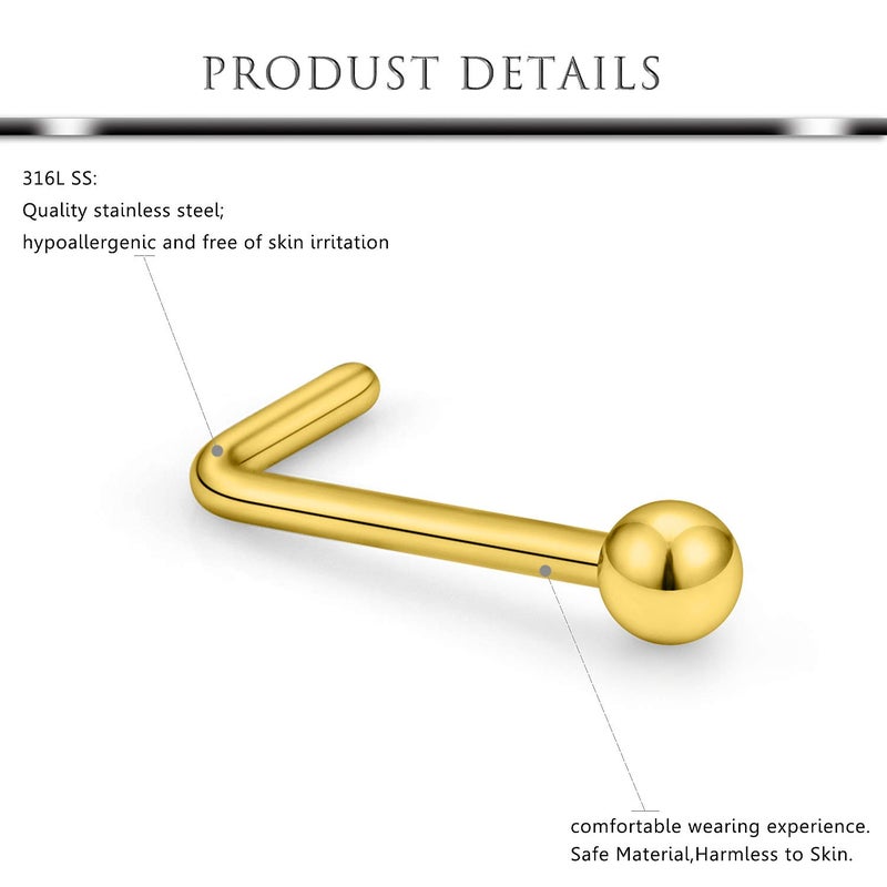 Hoeudjo خواتم أنف هويدجو على شكل حرف L، دبابيس أنف من الفولاذ الجراحي 18G 1.5MM، حلقة أنف كريستالية شفافة، مجوهرات ثقب الجسم للنساء والرجال، لون ذهبي، 16 قطعة - Image 2